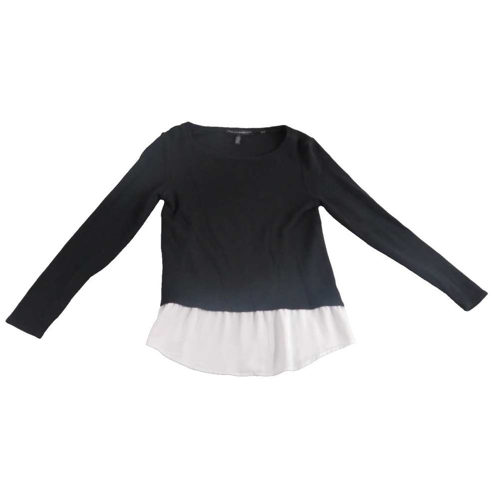 White House Black Market Layered Hem Sweater Top Women Small S Black Ribbed Knit
